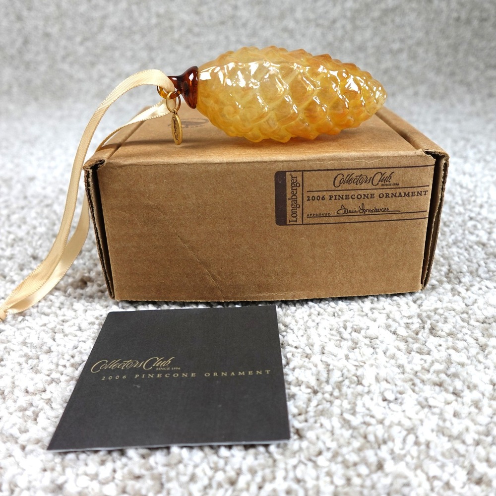 Longaberger 2006 Collectors Club Pinecone Ornament Amber Blown Glass with Box